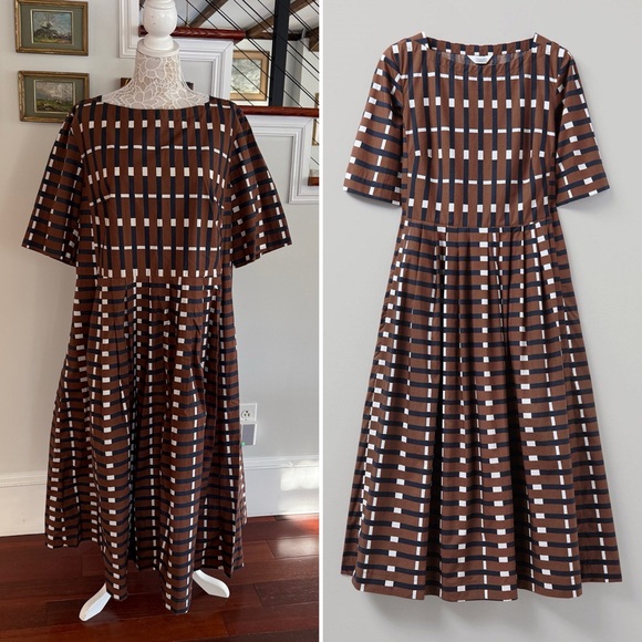 Toast Dresses & Skirts - TOAST Brown Olin Poplin Dress Sz 18 Geometric Print